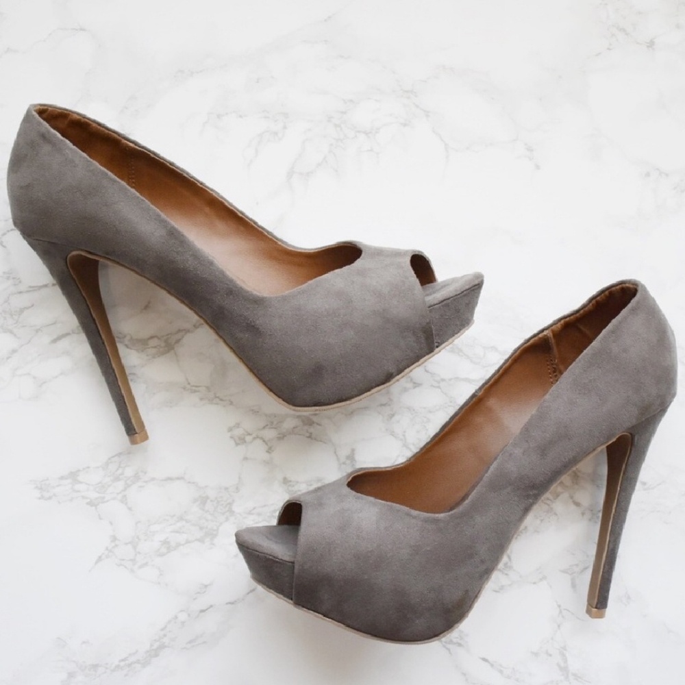 Xhilaration Lior Peep Toe Gray Heels